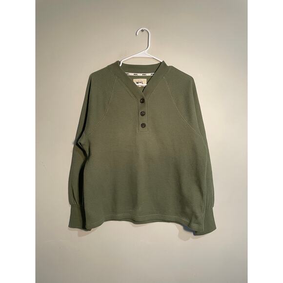 Madewell Textured Waffle V-Neck Henley Sweatshirt in Faded Palm Size Medium - Picture 2 of 11